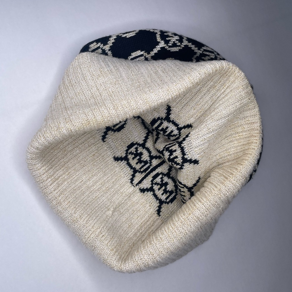 Michael Kors Circle MK Monogram Logo Knit Black Gold Beanie Hat NWOT - Picture 3 of 5